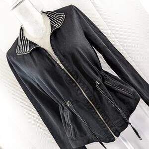 JONES NEW YORK SIG PETITE! BLACK, WHITE ZIPPER FRONT, SWEATSHIRT JACKET! SZ PM